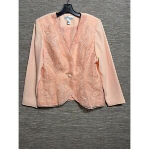 Justin Taylor Suit Jacket Womens 14 Pink Floral Embroidered Lace Lined Dressy